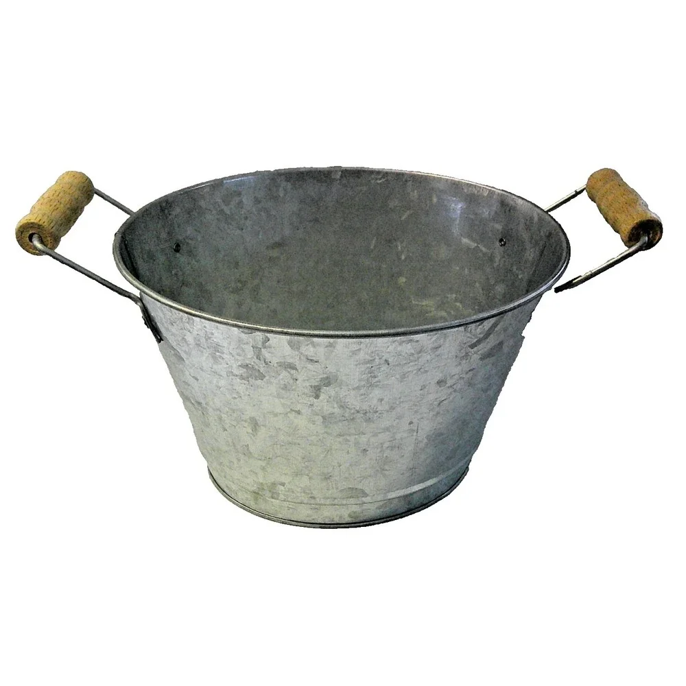 NEW Flower Market Est. 1874 metal and wood decorative bucket with wooden handles